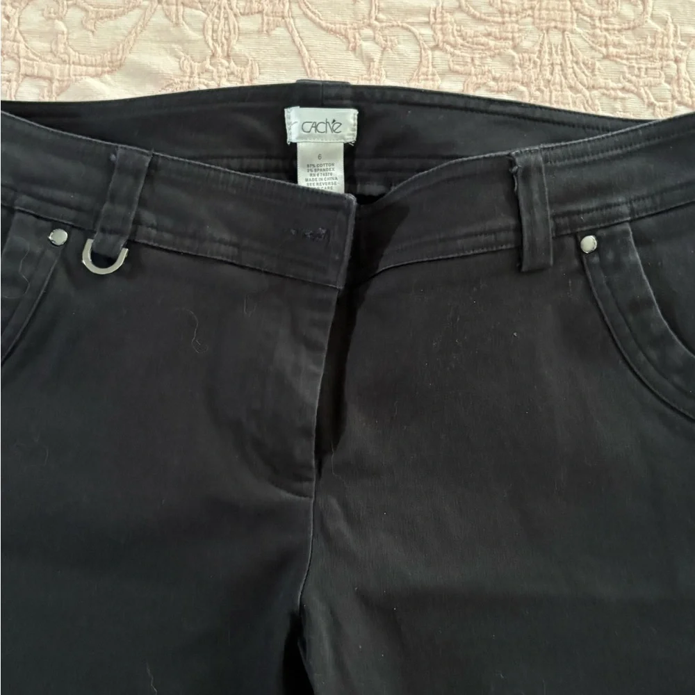 Cache High Rise‎ Black Jeans size 6 cross straps ankle waist 30 x 22 inseam